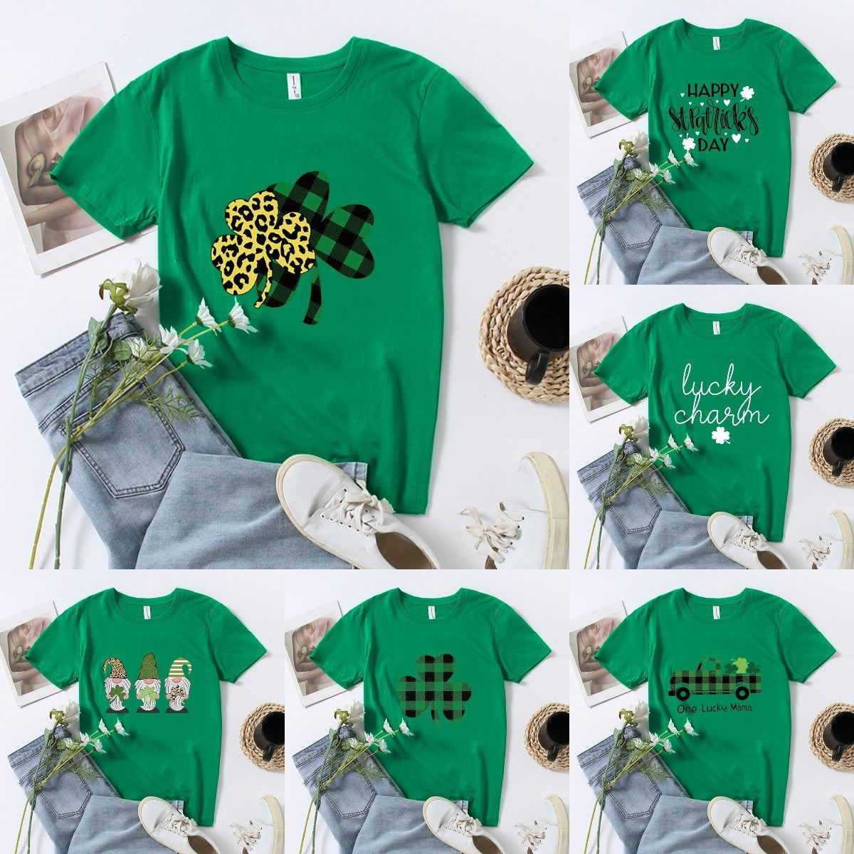 St Patrick's Day Clover Printed Loose Pullovers For Men And Women