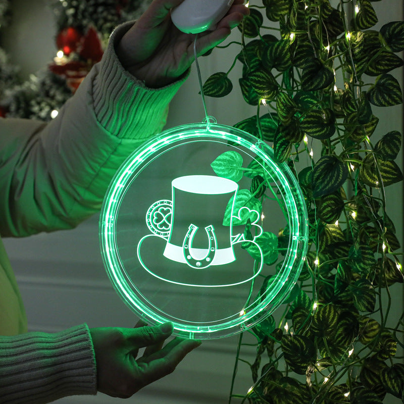 St Patrick's Day Decoration LED Green Hat Clover 3D Color Lamp