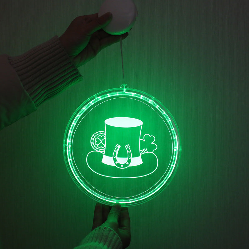 St Patrick's Day Decoration LED Green Hat Clover 3D Color Lamp